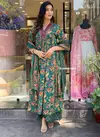 KF Teal Blue Kalaai Hand Block Printed Kurti With Bottom Dupatta Exporters In India