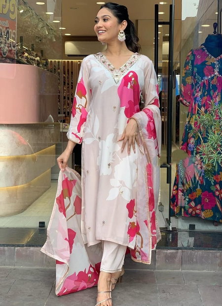 KF Vi Meghna Kalaai Designer Chanderi Printed Kurti With Bottom Dupatta Wholesale Online

