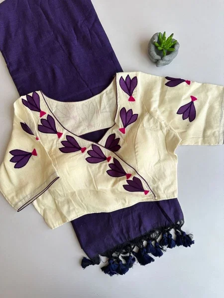 Khadi Vol 32 Hk 6 Khadi Cotton Saree With Aplic Work Blouse