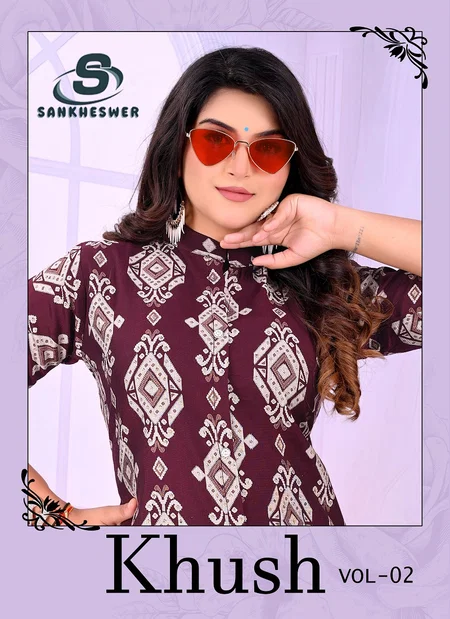 Khush Vol 2 By Sankheswer Vertican Foil Printed Kurti With Bottom Wholesale
