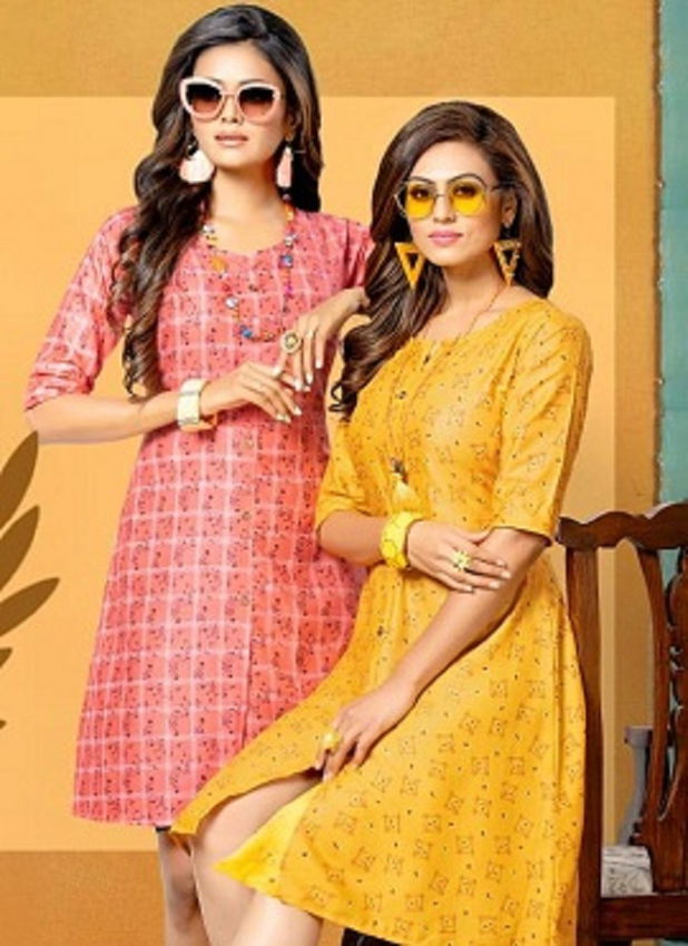 Kinti Casual 8 Latest fancy Designer Regular Wear Pocket Rayon Printed Kurtis Collection
