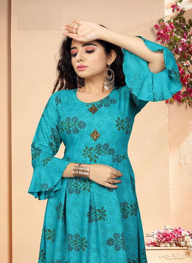 Kirtan Amayra Fancy Designer Ethnic Wear Rayon Anarkali Long Kurti Collection