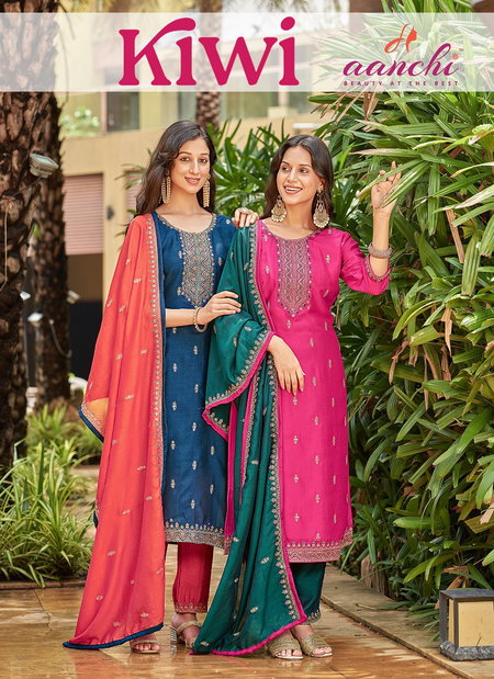 Kiwi By Aanchi Pure Vichitra Silk Kurti With Bottom Dupatta Wholesale Shop In Surat
