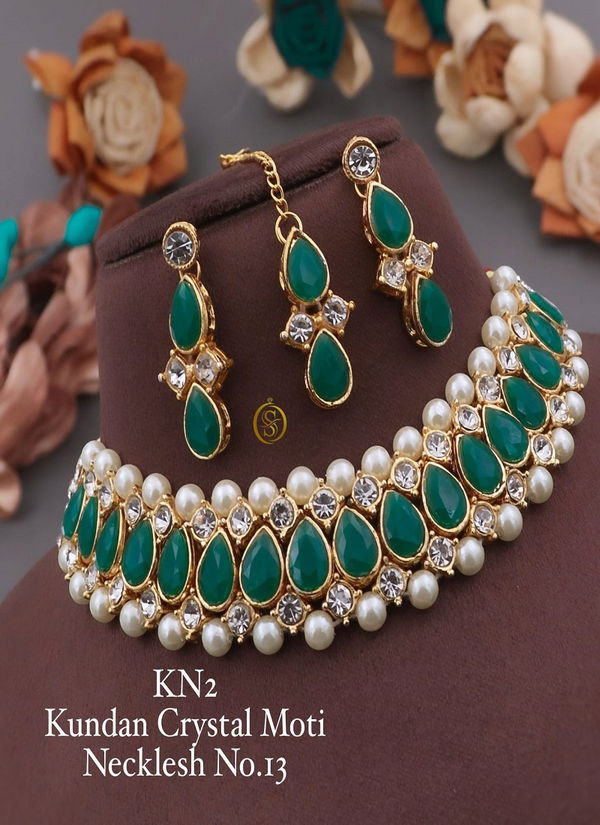 KN 12 designer Kundan Crystal Moti Necklace Set Wholesale Price In Surat
