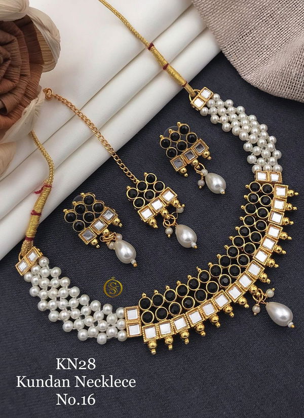 Kn 28 Kundan Crystal Moti Necklace Set Wholesale Price In Surat
