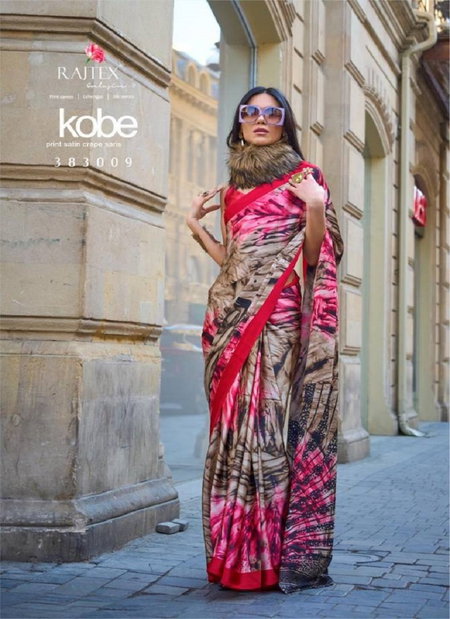 Kobe 383009 By Rajtex Pinted Satin Crepe Sarees Surat Wholesale Market

