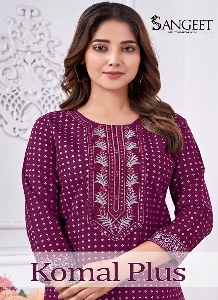 Komal Plus By Sangeet Rayon Printed Plus Size Kurtis Wholesale Market In Surat