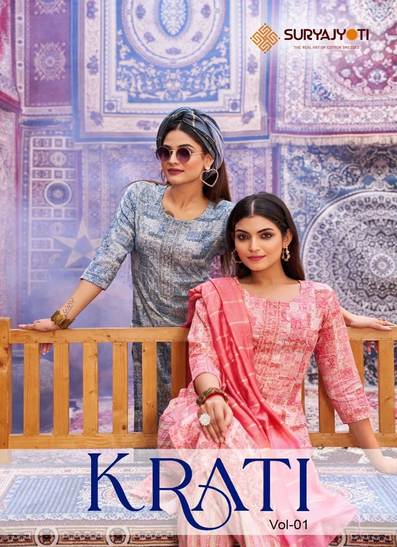 Krati Vol 1 By Suryajyoti Rayon Printed Readymade Suits Exporters In India Catalog