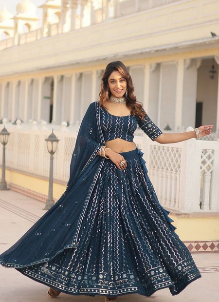 Krishi Navy Blue Wedding Wear Georgette Designer Lehenga Choli Wholesale Price In Surat
