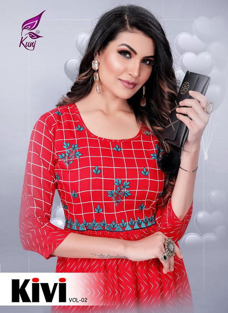 Kunj Kivi 2 Latest Fancy Ethnic Wear Anarkali Printed Rayon Kurtis Collection Catalog