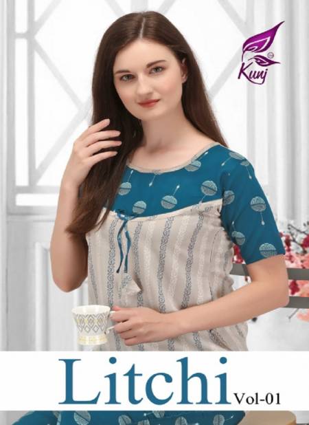 Kunj Litchi 1 oft Latest Exclusive Comfortable With Super Fine Stitching Rayon Night Suits Collection Catalog
