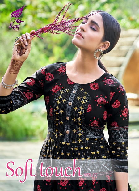 Kunj Soft Touch 1 Latest Fancy Regular Wear Cotton Printed Long Anarkali Kurtis Collection Catalog