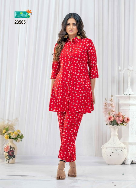 Kushal Zara Rayon Printed Top With Bottom Cord Set Wholesale Online