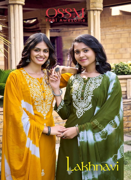 Lakhnavi By Ossm Rayon Embroidery Kurti With Bottom Dupatta Manufacturers
