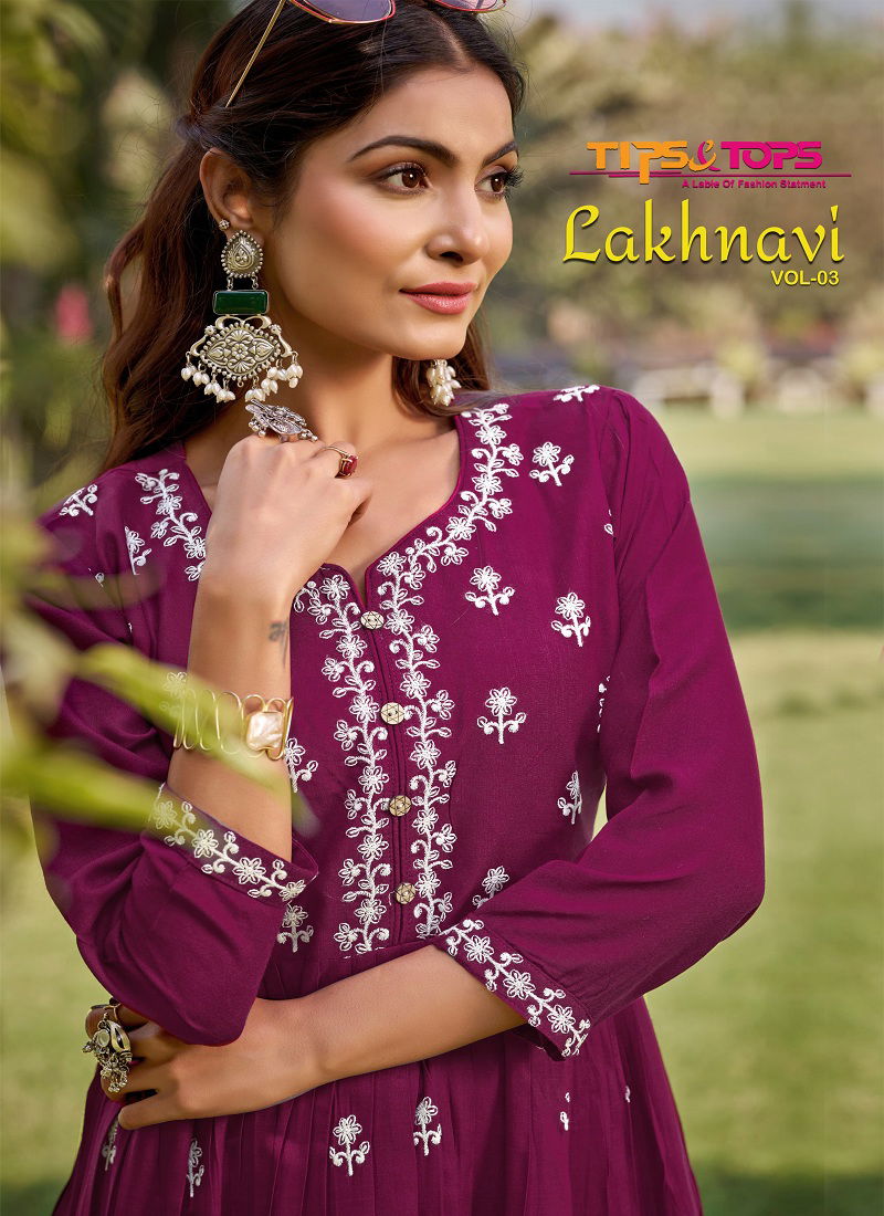 Lakhnavi Vol 3 By Tips Tops Rayon Embroidery Kurti Exporters In India Catalog