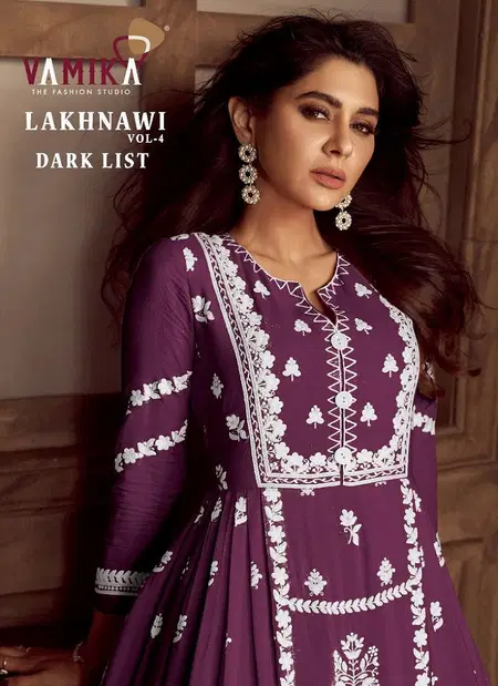 Lakhnavi Vol 4 Dark Color By Vamika Rayon Kurti With Bottom Dupatta Wholesale Online