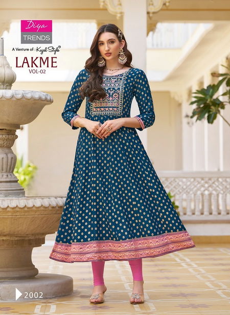 Lakme Vol 2 By Diya Trends Rayon Anarkali Kurtis Wholesale Price In Surat
 Catalog