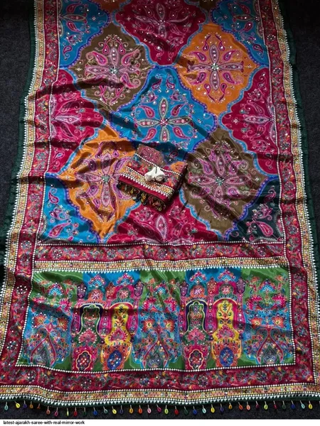 Latest Ajarakh With Real Mirror Work Saree