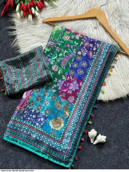 Tew Vol 1 Roman Silk With Ajarakh Print Saree