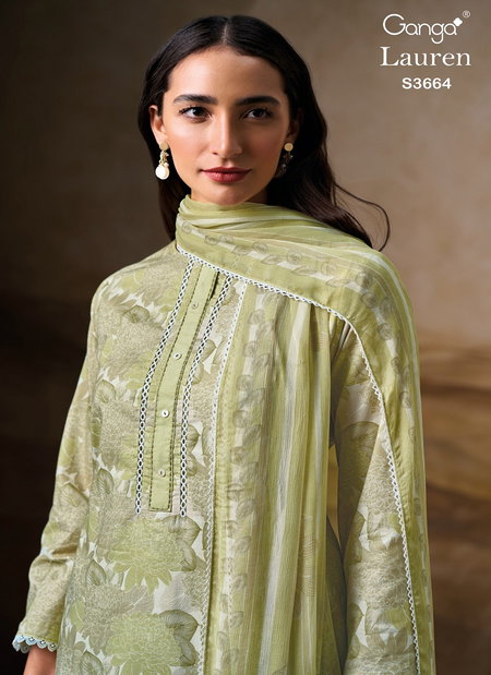 Lauren 3664 By Ganga Cotton Printed Embroidery Salwar Suit Wholesale Online