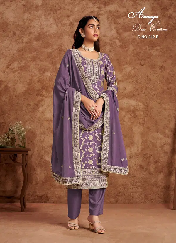 Lavender Aanaya Vol 212 By Dani Dolla Jacquard Salwar Suit Orders In India