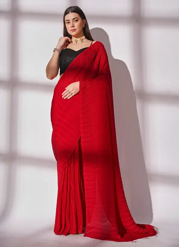 Laxminam OP 181 Red Moss Chiffon Party Wear Saree Orders In India