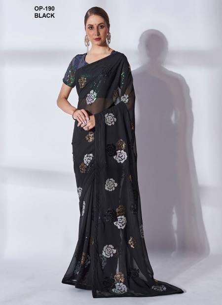 Laxminam OP 190 Black Georgette Party Wear Saree Wholesale Market In Surat With Price
