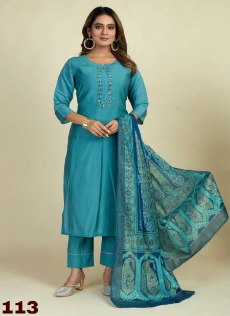 LaxmiPati Three By Seamore 111 To 113 Embroidery Kurti With Bottom Dupatta Wholesalers In Delhi