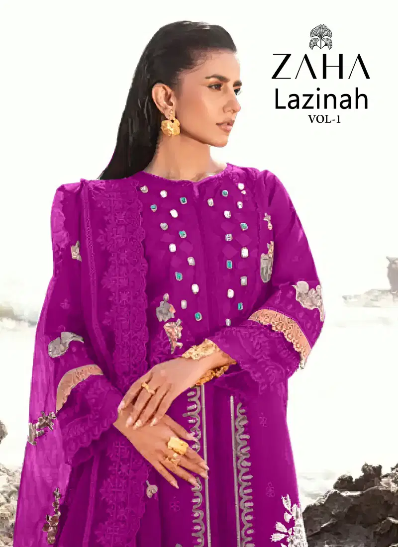 Lazinah Vol 1 By Zaha Embroidery Cambric Cotton Pakistani Suits Wholesale Shop In Surat Catalog