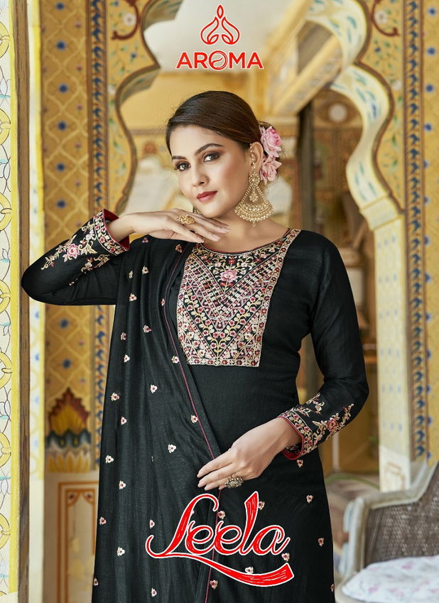 Leela By Aroma Premium Silk Embroidered Palazzo Readymade Suits Orders In India 