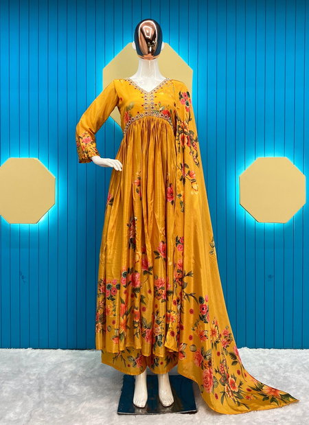 LG 1789 Heavy Chinon Digital Printed Alia Cut Kurti With Bottom Dupatta