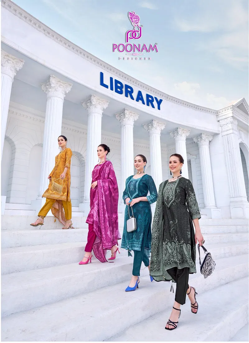 Library by Poonam Poly Crepe Kurti With Cotton Inner and Bottom Dupatta Catalog