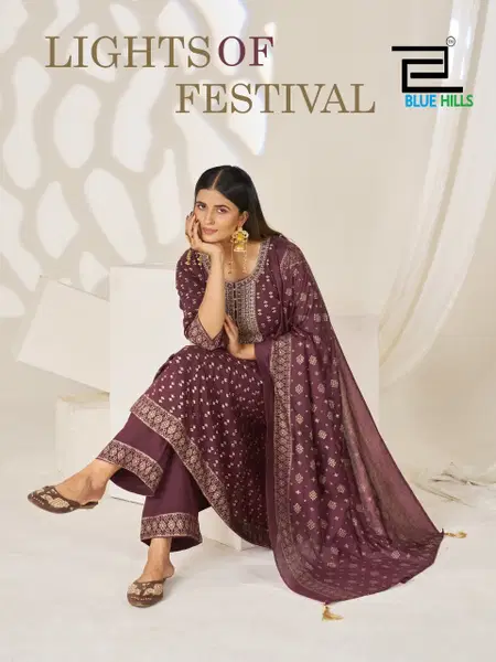 Light Of Festival By Blue Hills Rayon Foil Printed Anarkali Kurti Set
