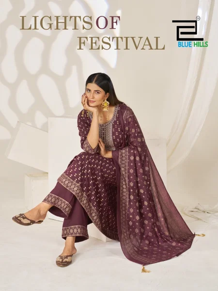 Light Of Festival By Blue Hills Rayon Foil Printed Plus Size Combo Kurti Set
