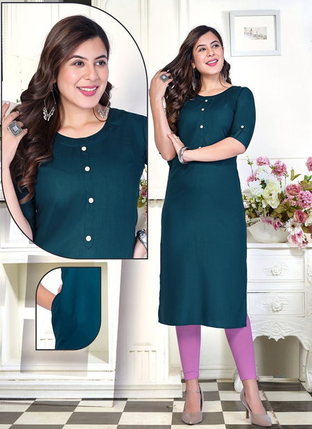 Limited Edition Beauty Queen Plain Rayon Designer Kurtis Wholesale Online
