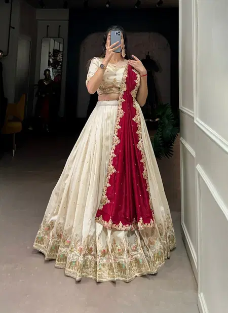 LNB 1411 Off White Vichitra Silk  Wedding Wear Lehenga Choli Suppliers In India