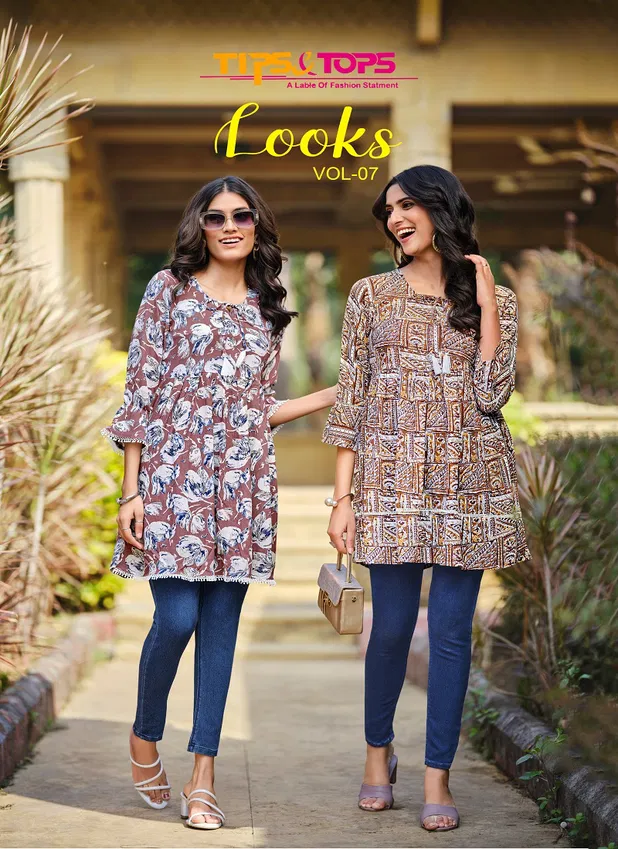 Looks Vol 7 By Tips And Tops Printed Rayon Ladies Top Exporters In India