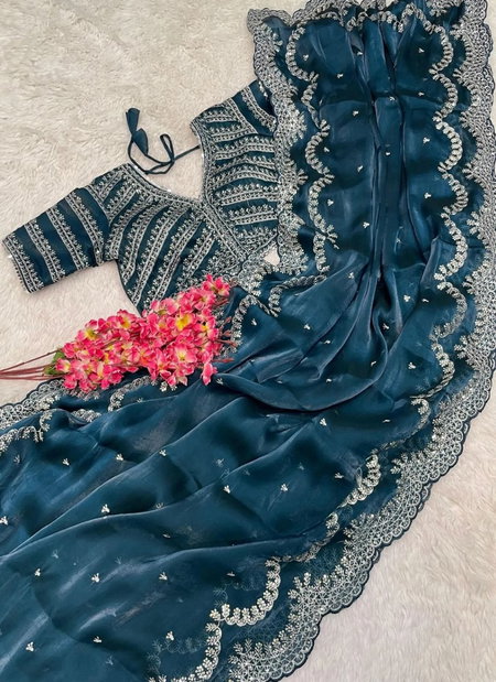 Lotus 5 JK Designer Silk Embroidery Party Wear Sarees Wholesale Clothing Suppliers In India
