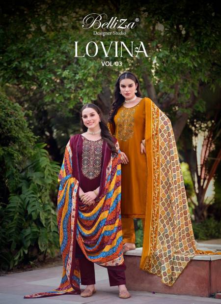 Lovina Vol 3 By Belliza Embroidery Viscose Rayon Dress Material Wholesale Market In Surat With Price
 Catalog