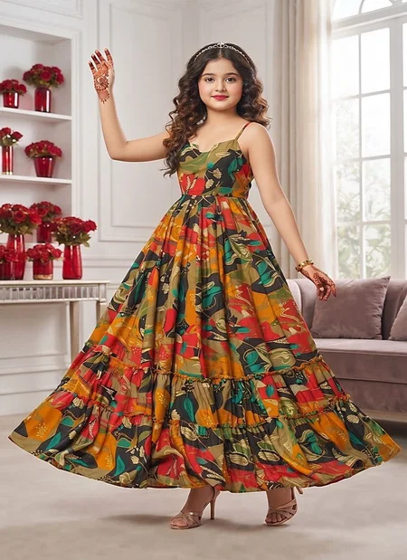 Lucaya Kids Vol 1 Rayon Digital Printed Flare Gown Set
