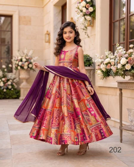 Lucaya Kids Vol 2 Rayon Digital Printed Flare Kids Girls Gown Set