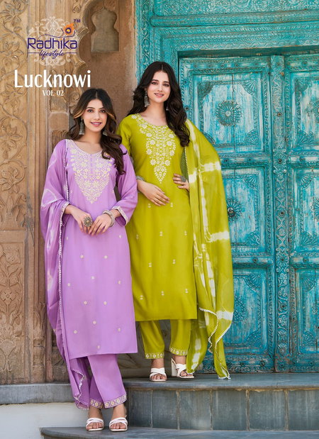 Lucknowi Vol 2 By Radhika Rayon Embroidery Kurti With Bottom Dupatta