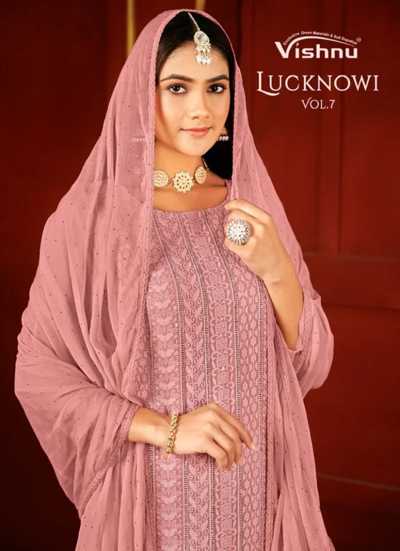 Lucknowi Vol 7 By Vishnu Fox Georgette Dress Material Exporters In India