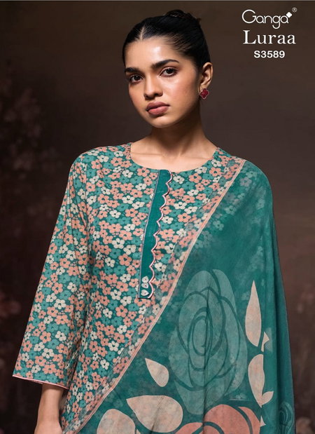 Luraa 3589 By Ganga Cotton Printed Embroidered Salwar Suit Wholesale Online
