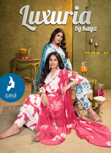 Luxuria By Kaya Rayon Printed Kurti With Bottom Dupatta Wholesale Price