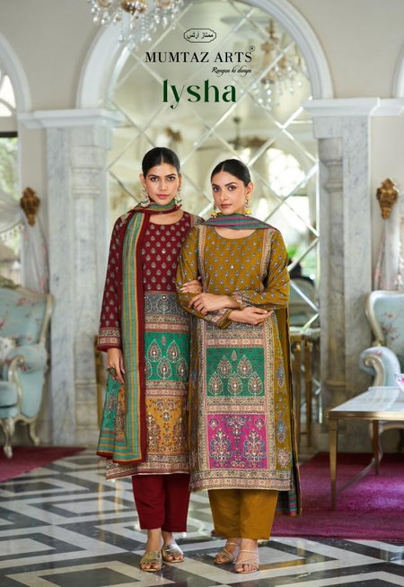 Lysha By Mumtaz Muslin Embroidery Dress Material Wholesalers In Surat