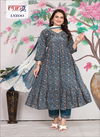 Lyzoo By Rang Rayon Alia Cut Embroidery Long Kurti With Bottom Dupatta Wholesale Price In Surat