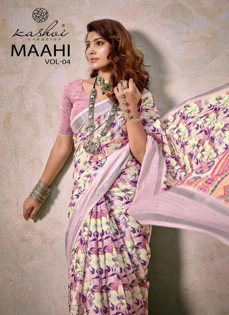 Maahi Vol 4 By Kashvi Linen Printed Saree Wholesalers In Delhi Catalog