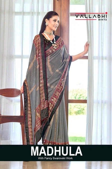 Madhula By Vallabhi Chiffon Brasso Ethnic Printed Saree Orders In India