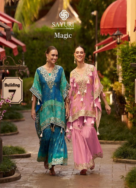 Magic By Sayuri Viscose Hand Mirror Kaftan With Gharara Wholesale Price In Surat